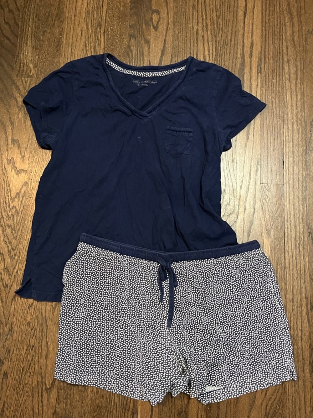 4 Piece Navy Short Top and Printed Bottoms Pajama Set